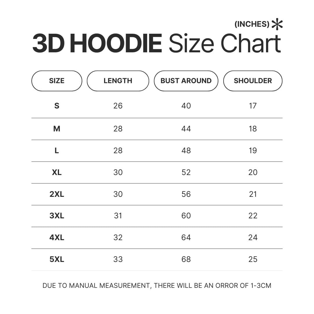 3D Hoodie Size Chart - Palworld Gifts