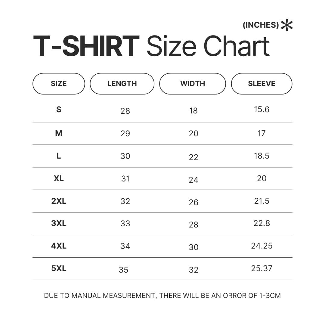 3D T shirt Size Chart - Palworld Gifts