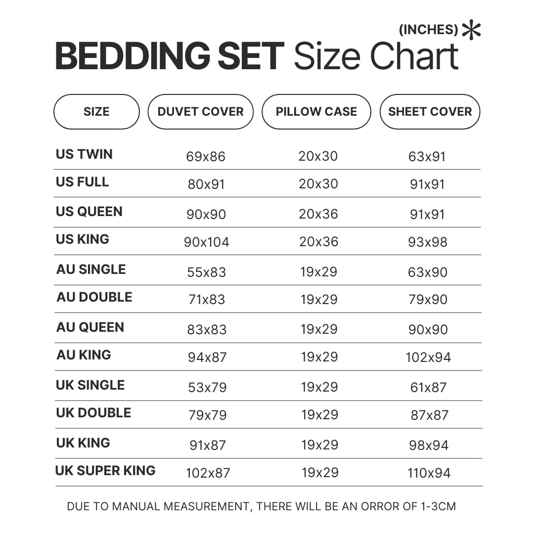 Bedding Set Size Chart - Palworld Gifts