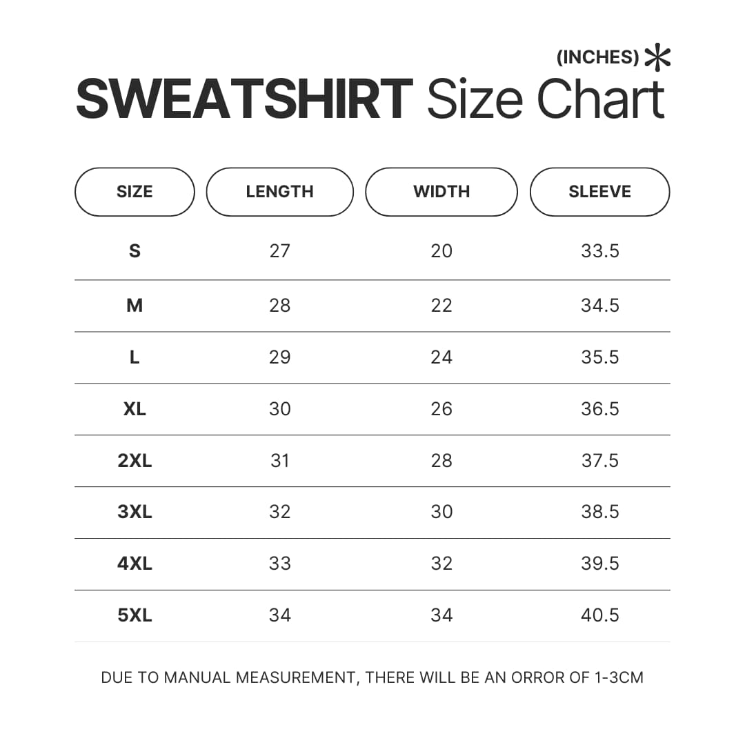 Sweatshirt Size Chart - Palworld Gifts